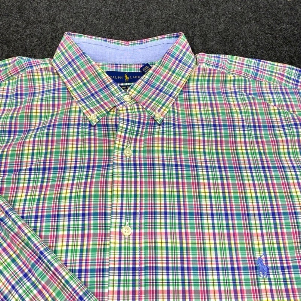 Ralph Lauren Button Down Mens 2XLT Multi-Color Plaid Cotton Stretch Long Sleeve